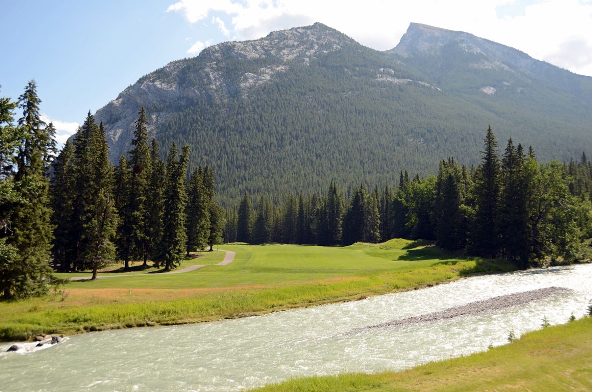 08 Mount Rundle, Banff Springs Golf Course And Spray River From Below Banff Springs Hotel